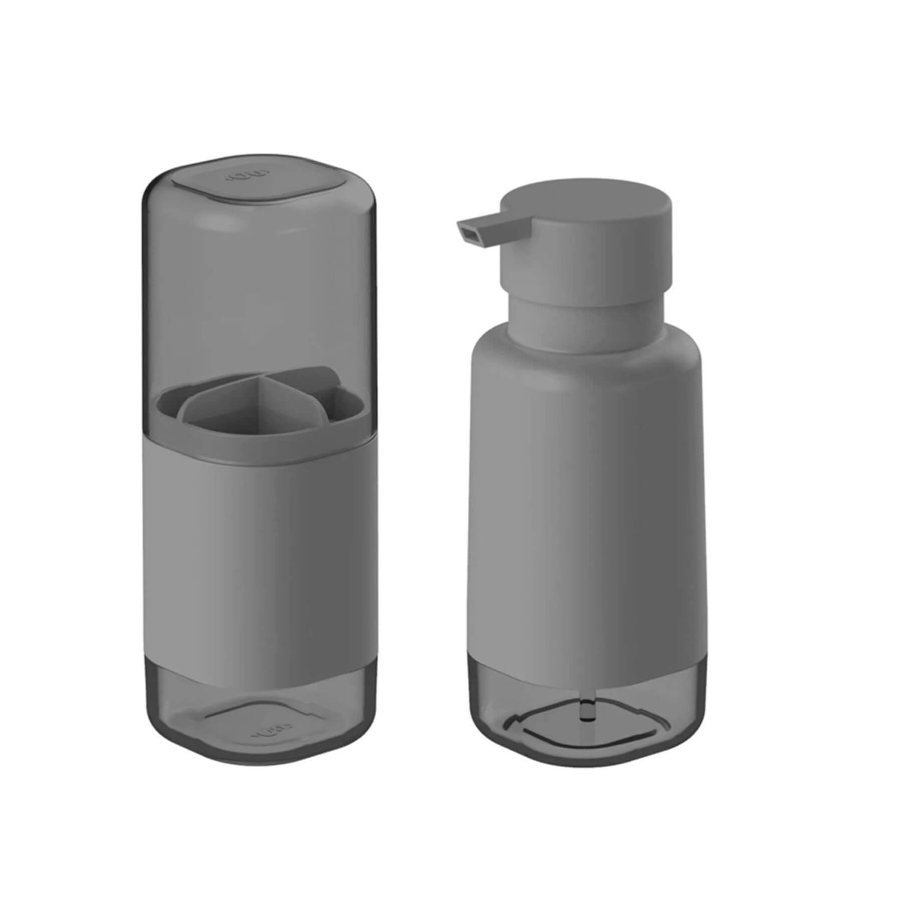 Kit accesorios para baño color plomo: portacepillos y jabonera liquido