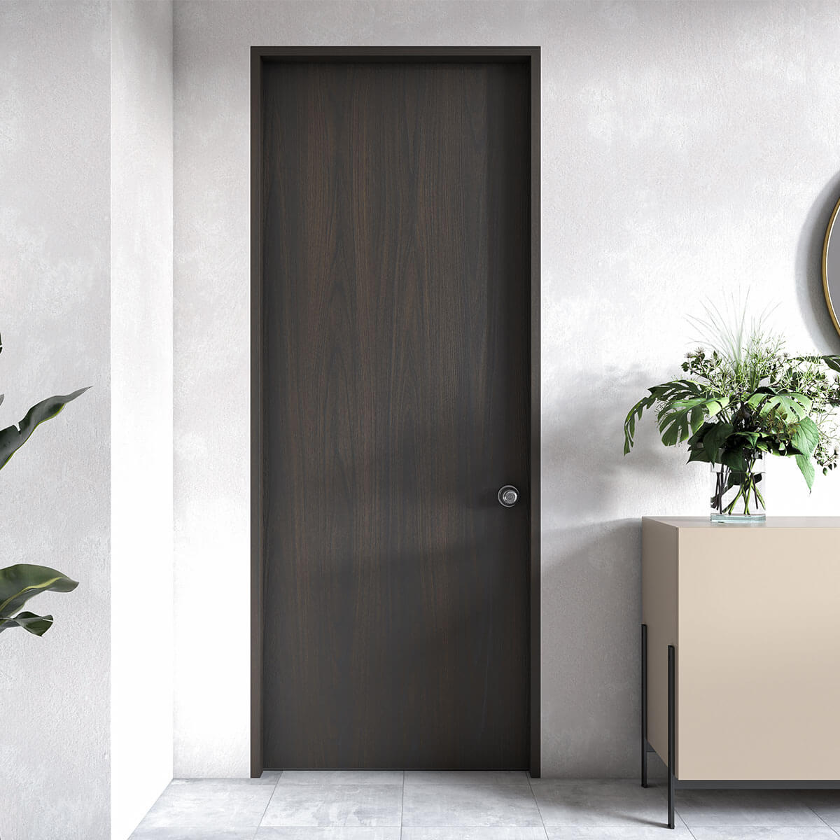 Puerta multiancho de madera melaminica veta vertical color Nogal Europeo