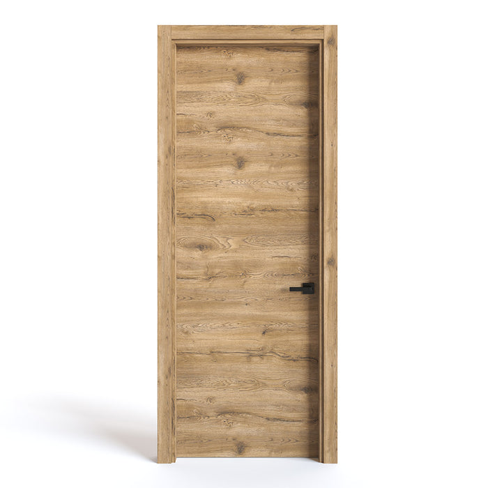Puerta de madera melaminica sin marco veta horizontal color macadamia incluye cerradura + 4 bisagras