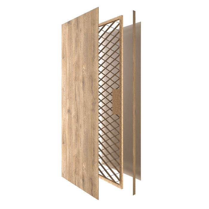 Puerta de madera melaminica sin marco ranurada veta horizontal color macadamia incluye cerradura + 4 bisagras