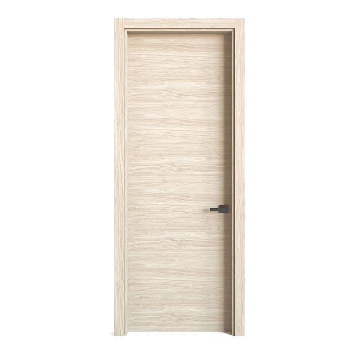 Kit puerta de madera melaminica con marco veta horizontal color nacar incluye cerradura + 4 bisagras