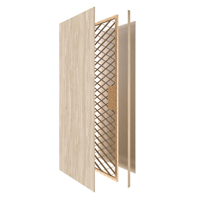 Puerta de madera melaminica sin marco veta horizontal color nacar incluye cerradura + 4 bisagras