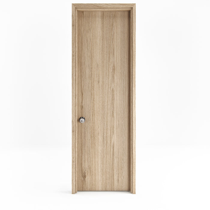 Puerta de madera melaminica sin marco veta vertical color rovere incluye cerradura + 4 bisagras