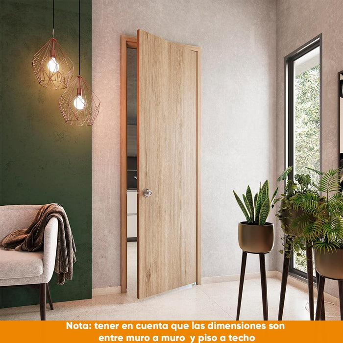 Puerta de madera melaminica sin marco veta vertical color rovere incluye cerradura + 4 bisagras
