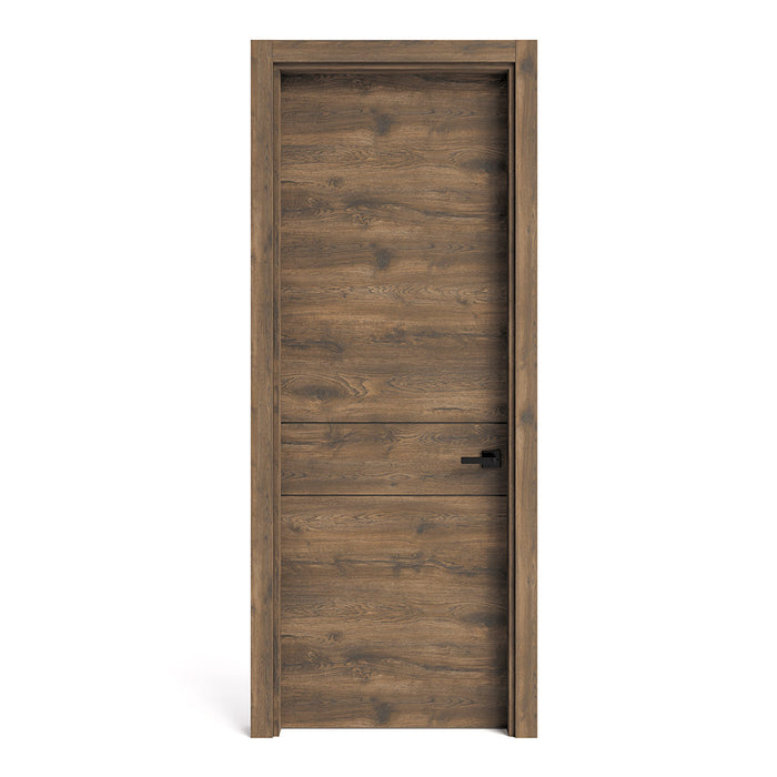 Puerta de madera melaminica sin marco ranurada veta horizontal color bellota incluye cerradura + 4 bisagras