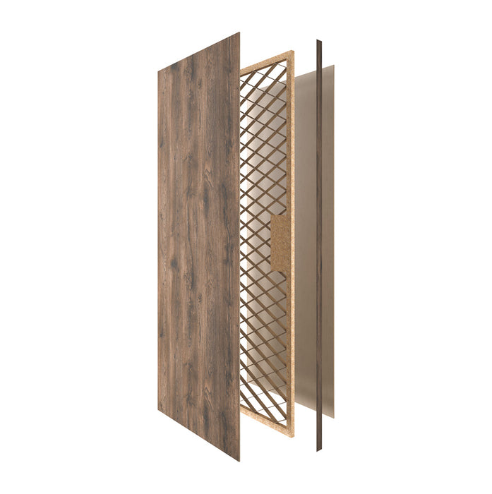 Puerta de madera melaminica sin marco veta vertical color bellota incluye cerradura + 4 bisagras