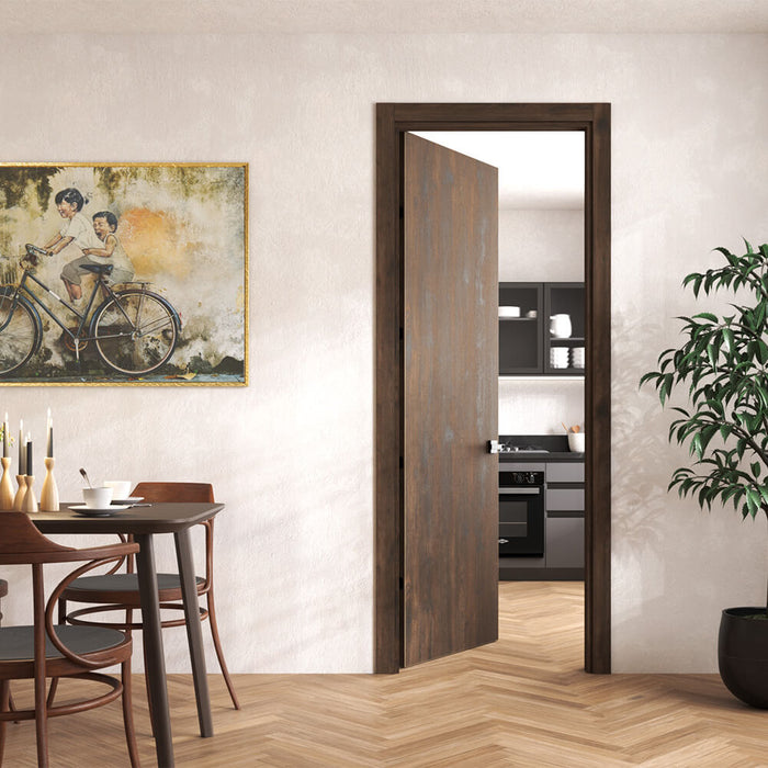 Puerta de madera melaminica sin marco veta vertical color bellota incluye cerradura + 4 bisagras