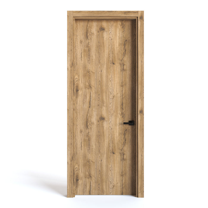 Puerta de madera melaminica sin marco veta vertical color macadamia incluye cerradura + 4 bisagras