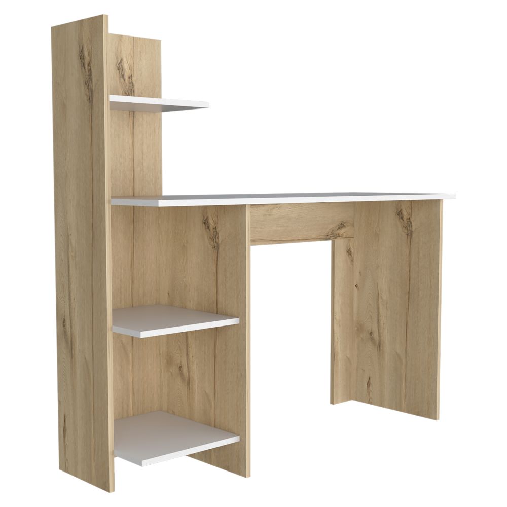 Escritorio ¡Wow!, Macadamia y Blanco, con Cuatro Entrepaños Para Ubicar Elementos de Estudio