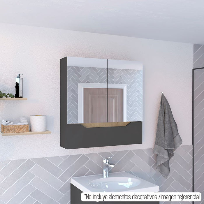 Gabinete de baño vicent, plata oscuro y café claro, con espejo