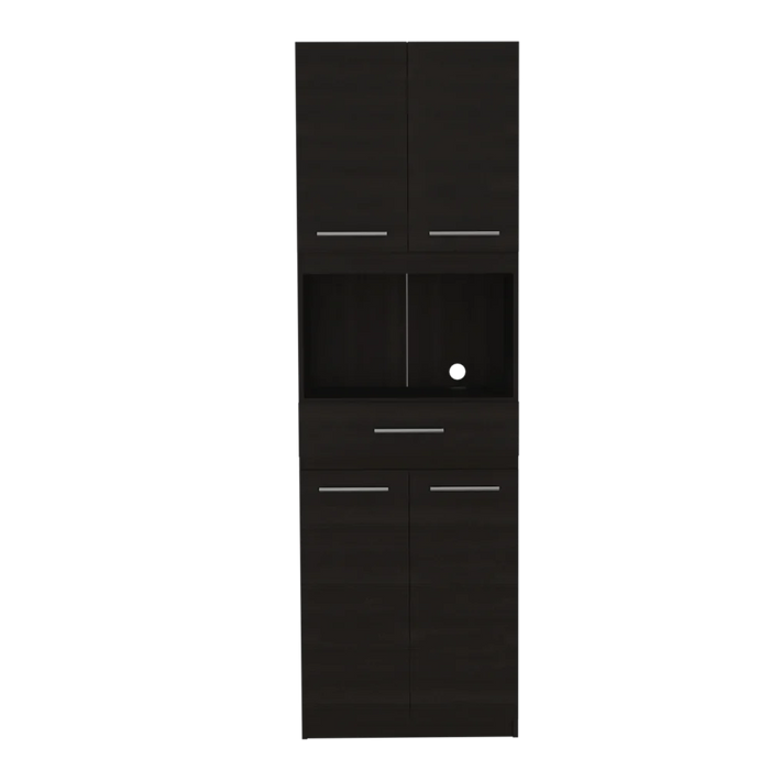 Módulo microondas delfi, wengue, con cuatro puertas abatibles y amplio espacio para almacenamiento