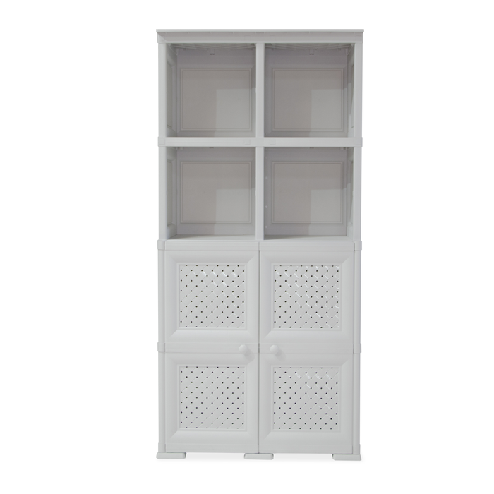 Mueble Organizador Elegance Rattan Monet, Blanco Perla, con Dos Puertas Batientes