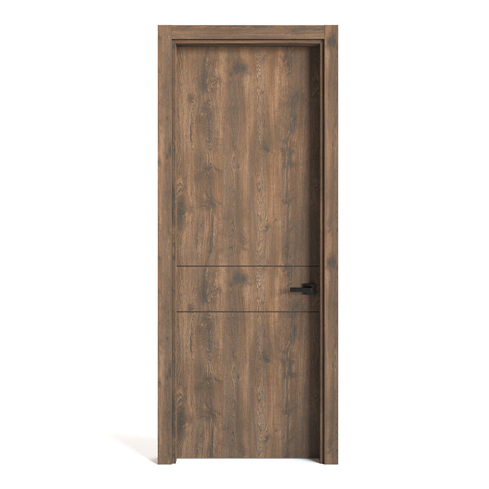 Kit puerta de madera melaminica ranurada veta vertical color bellota