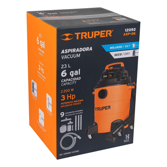 Aspiradora sopladora 2200 W 23 L Truper sólidos y líquidos