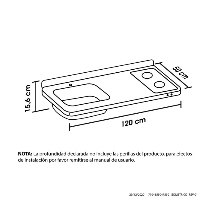 Mesón de cocina Inoxidable ovata 1.20 metros con pozuelo izquierdo a gas natural marca Haceb