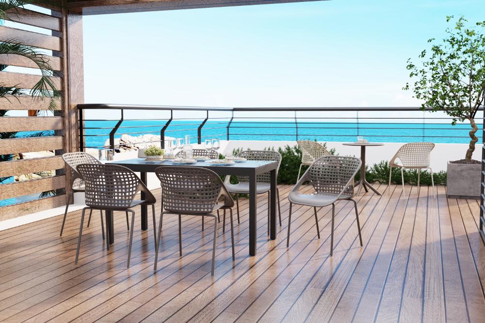 Silla Senit con Brazos, Color Taupe, Con espaldar y diseño Moderno