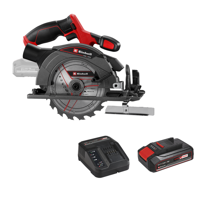 Sierra circular 1.400 watts + cargador y batería de 2.5 Ah  marca Einhell