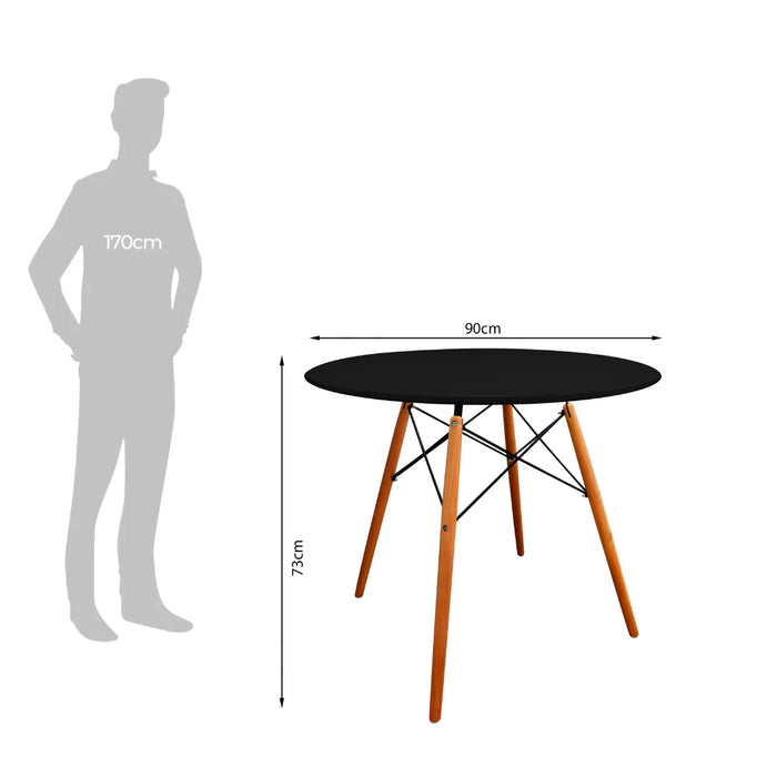 Mesa de comedor DKR tipo Eames redonda tapa de madera Negra