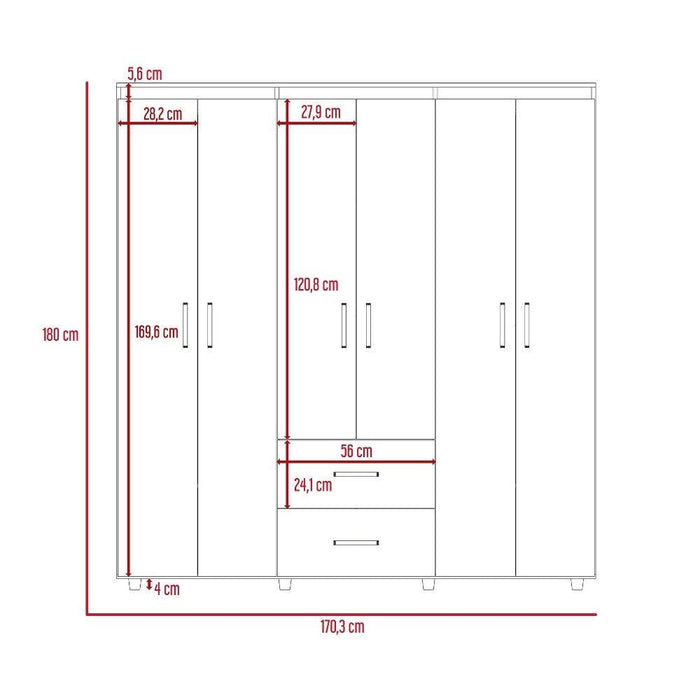 Closet Bariloche Bombay 180x170x50 Nacar y Blanco