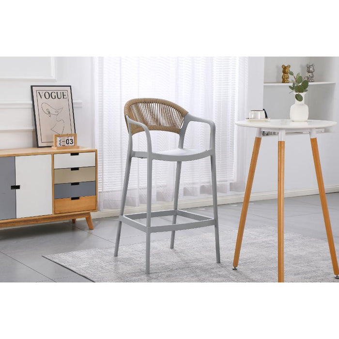 Silla para Bar Bali, Gris, Con espaldar en cuerdas y diseño Moderno