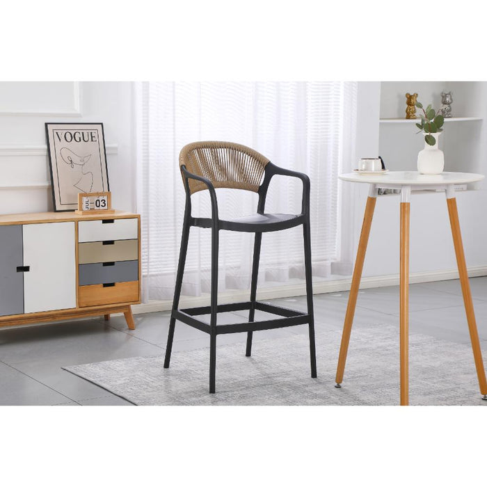 Silla para Bar Bali, Negro, Con espaldar en cuerdas y diseño Moderno