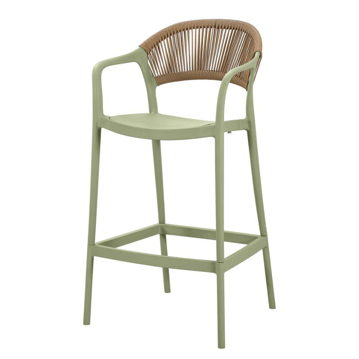Silla para Bar Bali, Verde, Con espaldar en cuerdas y diseño Moderno