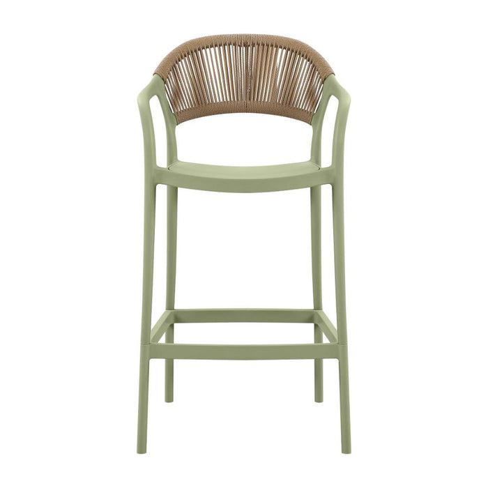 Silla para Bar Bali, Verde, Con espaldar en cuerdas y diseño Moderno