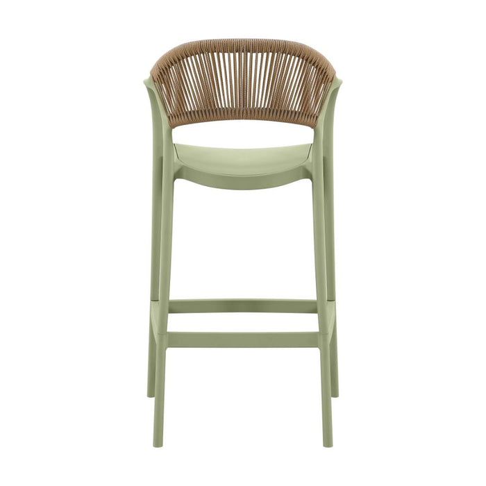 Silla para Bar Bali, Verde, Con espaldar en cuerdas y diseño Moderno
