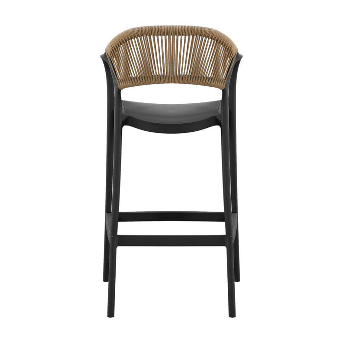 Silla para Bar Bali, Negro, Con espaldar en cuerdas y diseño Moderno