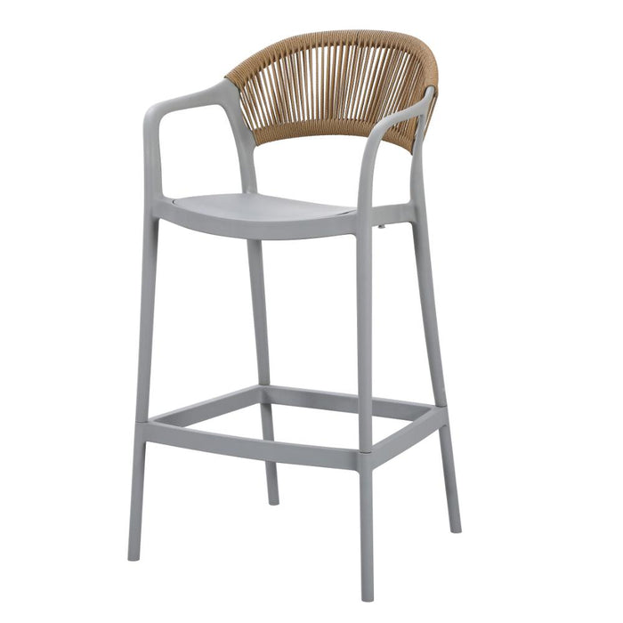 Silla para Bar Bali, Gris, Con espaldar en cuerdas y diseño Moderno