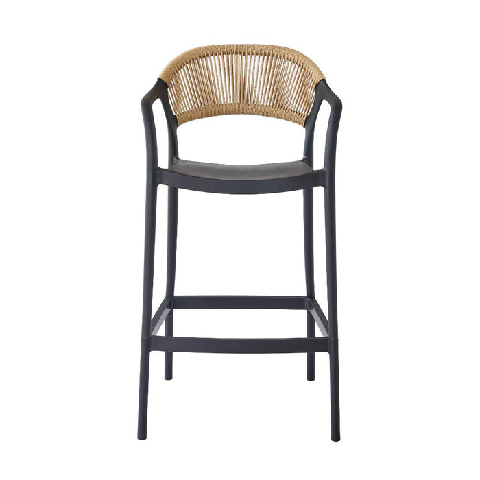 Silla para Bar Bali, Negro, Con espaldar en cuerdas y diseño Moderno