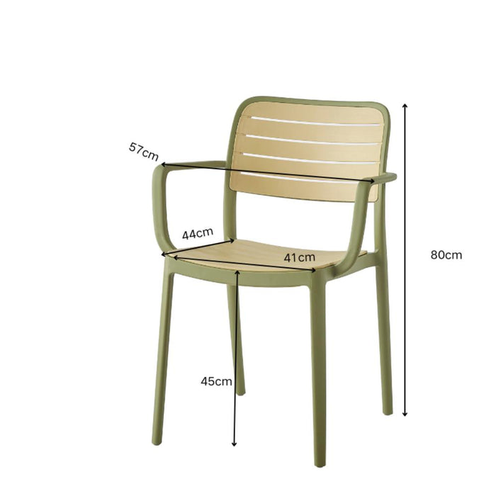 Silla con Brazos Carolina, Verde Olivo y Beige, y Espaldar de Líneas Horizontales