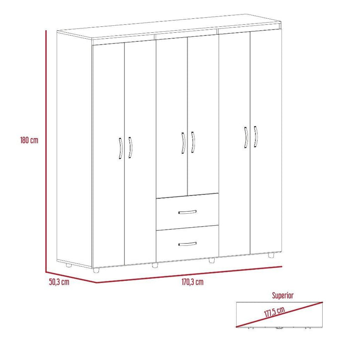 Closet Bariloche Bombay 180x170x50 Nacar y Blanco