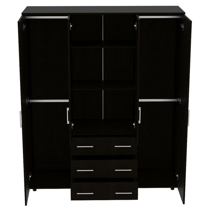 Closet Fontana, Wengue, con Cuatro Tubos Para Colgar Ropa y Zapatero En La Parte Inferior