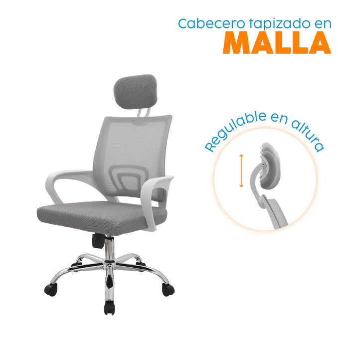 Silla de escritorio con cabecero Atlantis gris-blanco marca Bonno