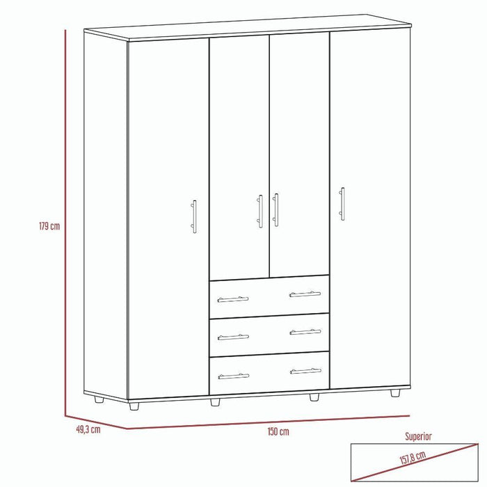 Closet Fontana, Wengue, con Cuatro Tubos Para Colgar Ropa y Zapatero En La Parte Inferior