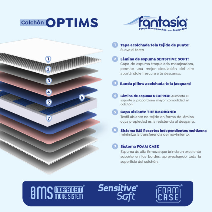 Colchón optims semi doble de 120x190 cm marca Fantasía