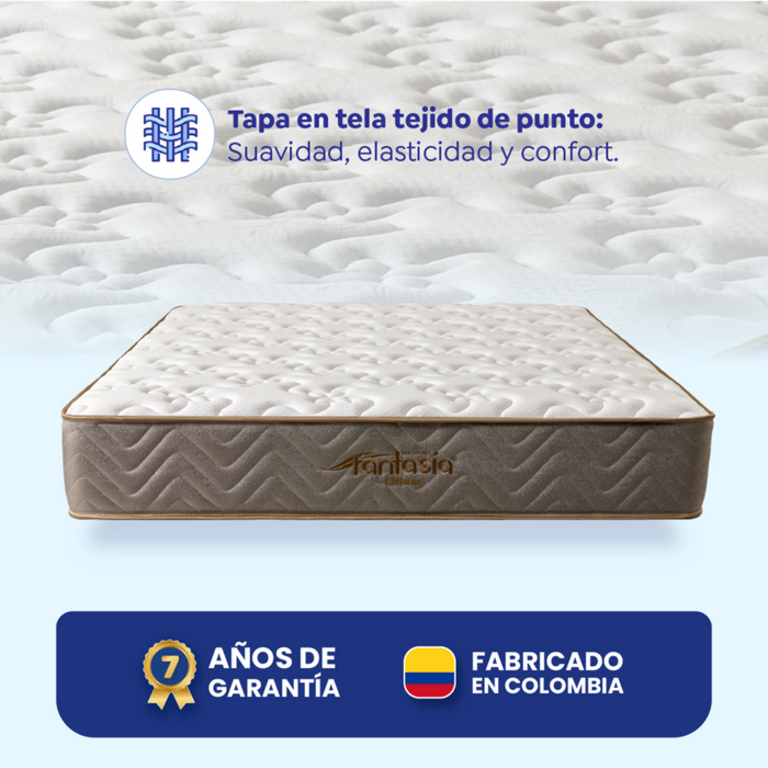 Combo colchón litium 100x190 cm +  base cama tipo cuero negro + almohada economica + protector damasco marca Fantasía