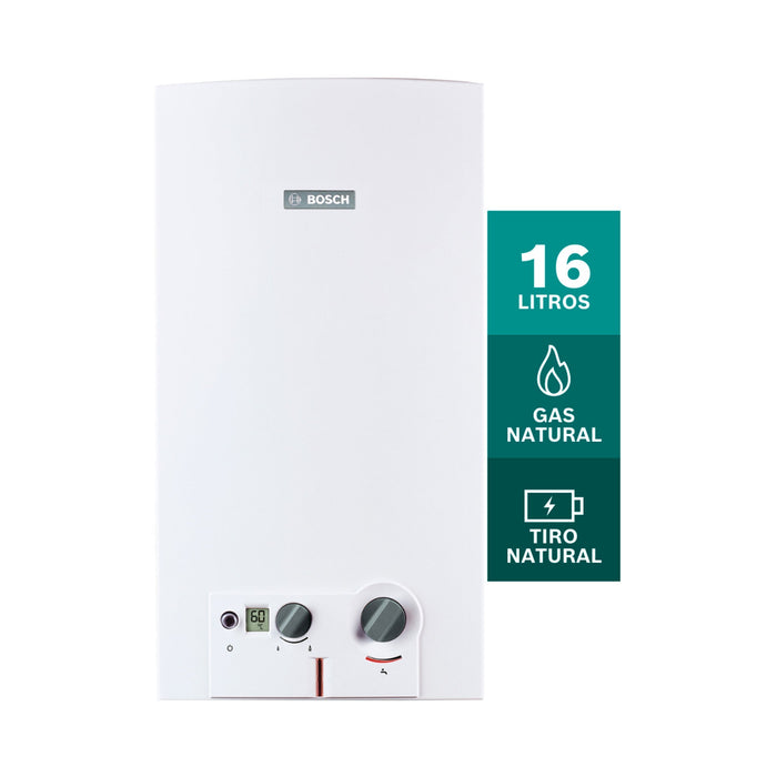 Calentador de agua 16 litros tiro natural de paso a gas natural Bosch