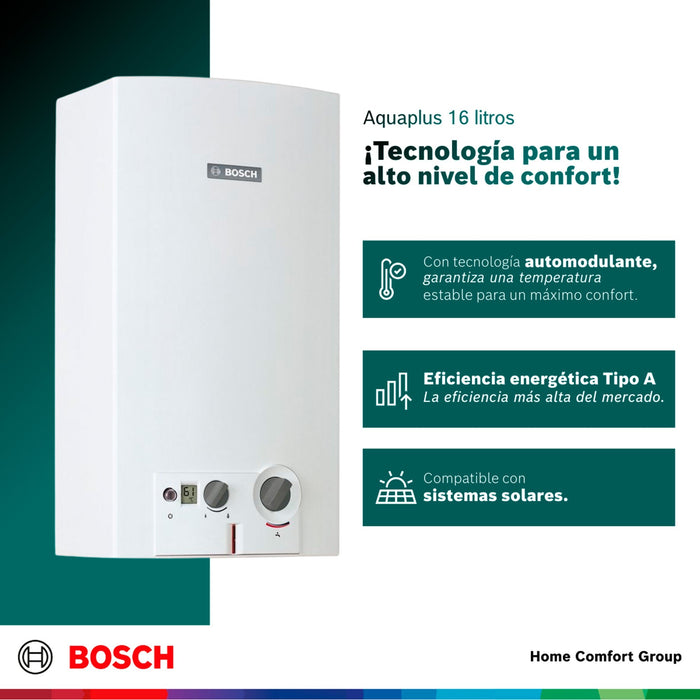 Calentador de agua 16 litros tiro natural de paso a gas natural Bosch