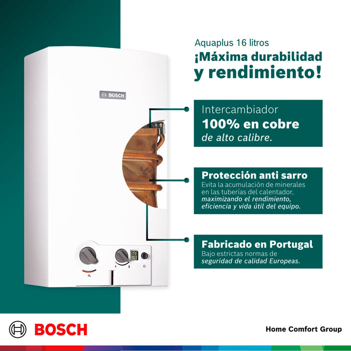 Calentador de agua 16 litros tiro natural de paso a gas natural Bosch