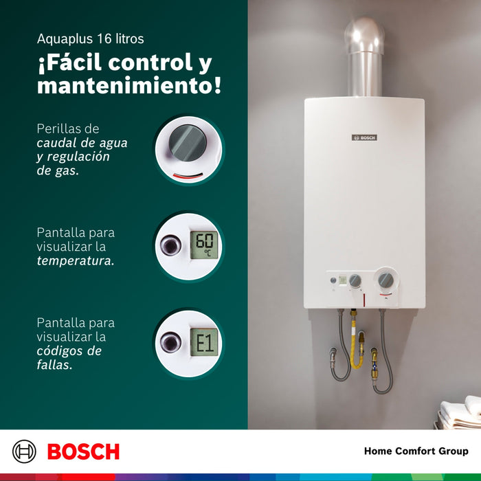 Calentador de agua 16 litros tiro natural de paso a gas natural Bosch