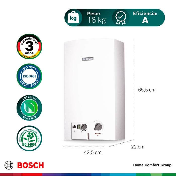 Calentador de agua 16 litros tiro natural de paso a gas natural Bosch