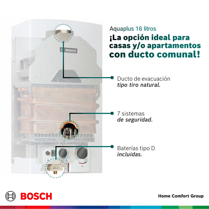 Calentador de agua 16 litros tiro natural de paso a gas propano Bosch