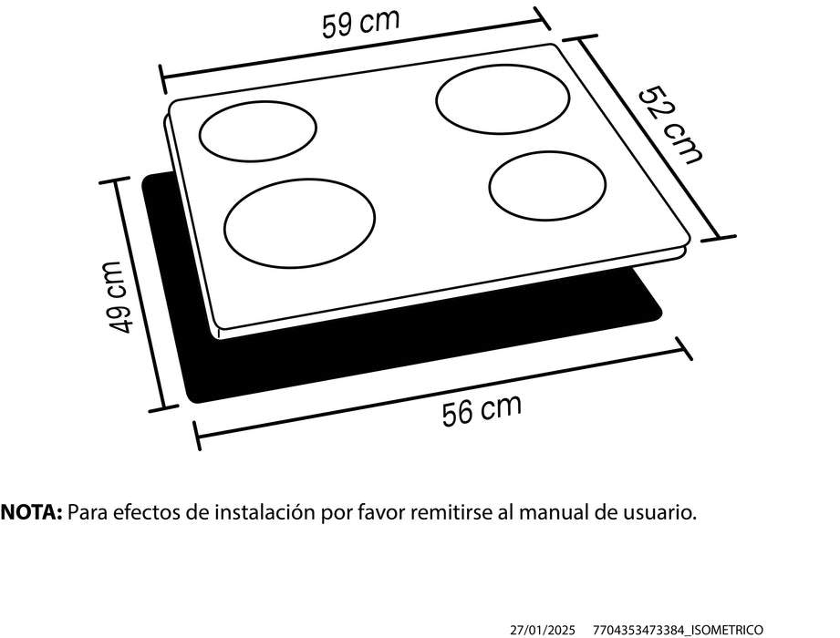Cubierta vitro de 60 Cm 220V marca Haceb