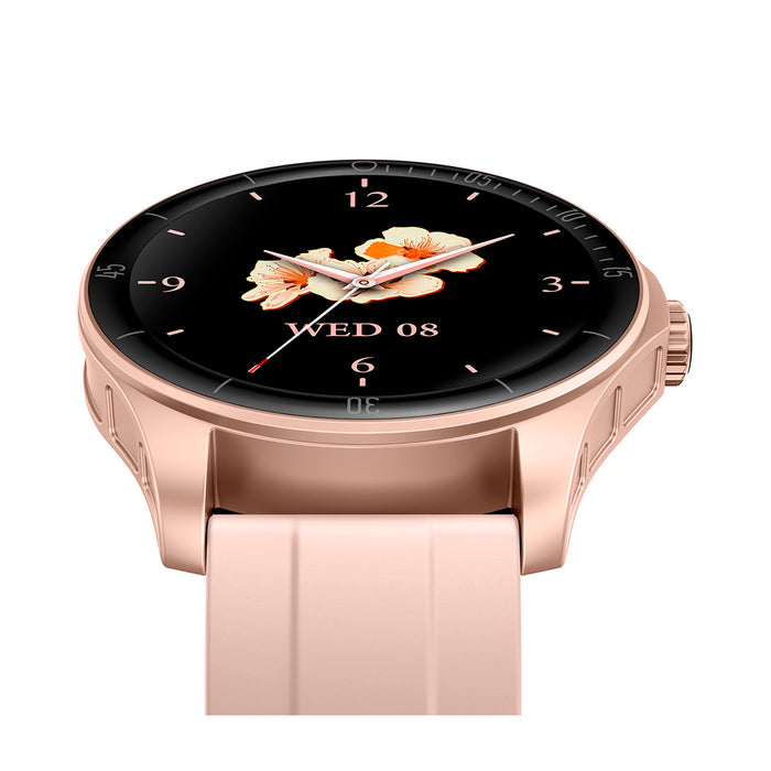 Reloj inteligente color rosado con pantalla tactil