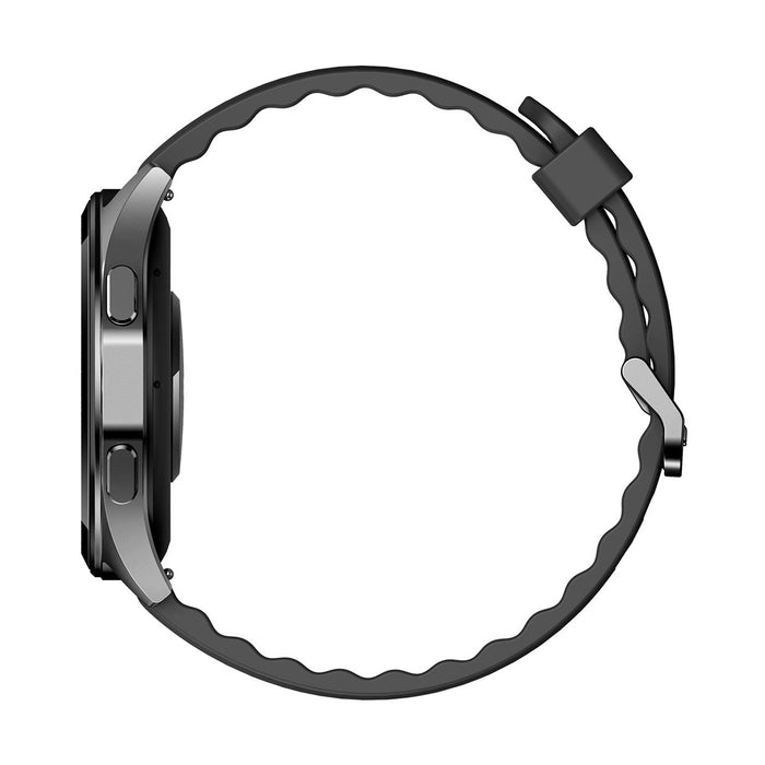 Reloj inteligente con correa negra y monitoreo de salud