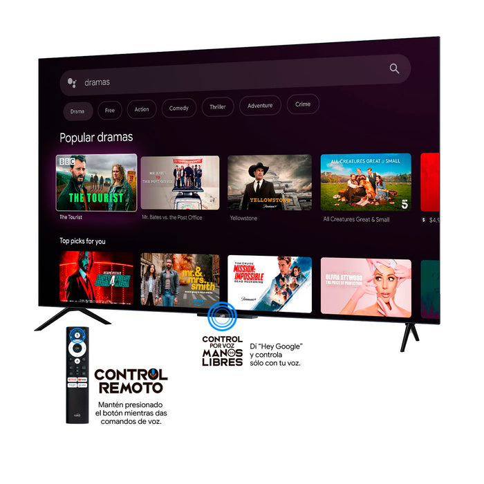 Televisor Kalley de 65" calidad QLED 4K con funciones inteligentes