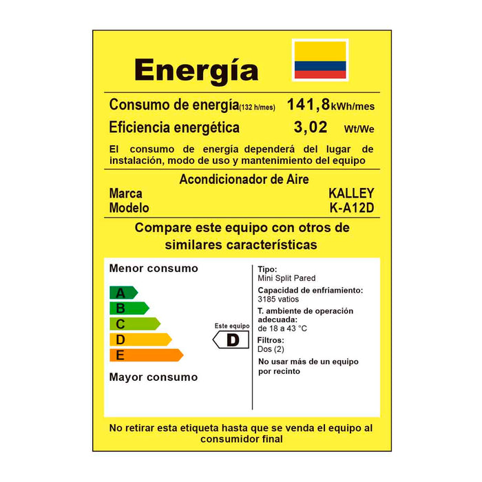 Aire acondicionado Kalley 12.000 BTU Inverter 115V bajo consumo