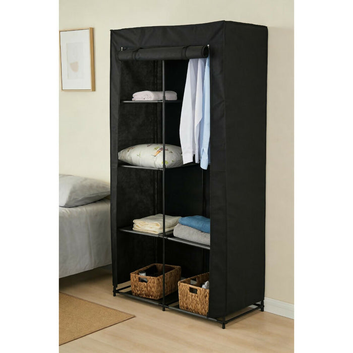 Clóset Organizador Ena, Negro, en Tela con Variedad de Entrepaños